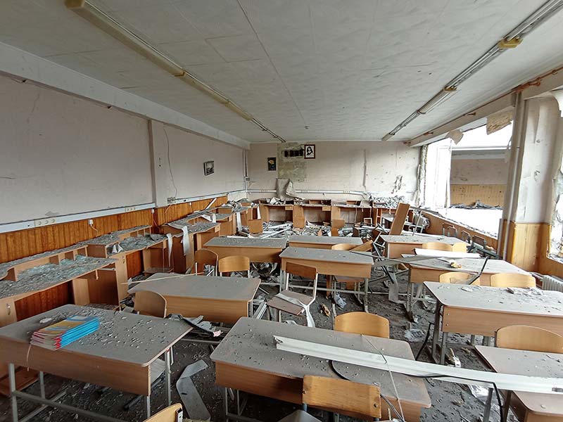 A bombed out school in Ukraine