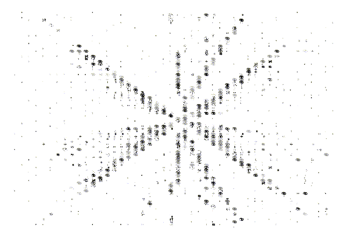 A series of unicode characters organized in a spheric pattern and animated to simulate effervessence