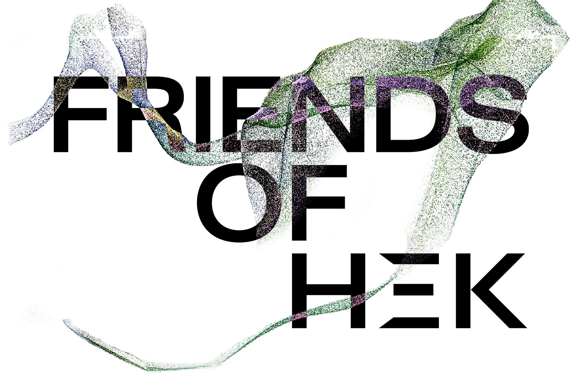 Friends of HEK logo in bold black text with stylized letters, overlaid on a flowing, dotted, multicolored abstract background.